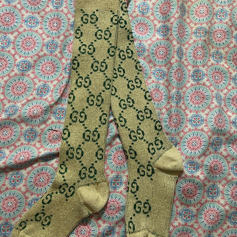Gucci Tan and Green Patterned Socks
